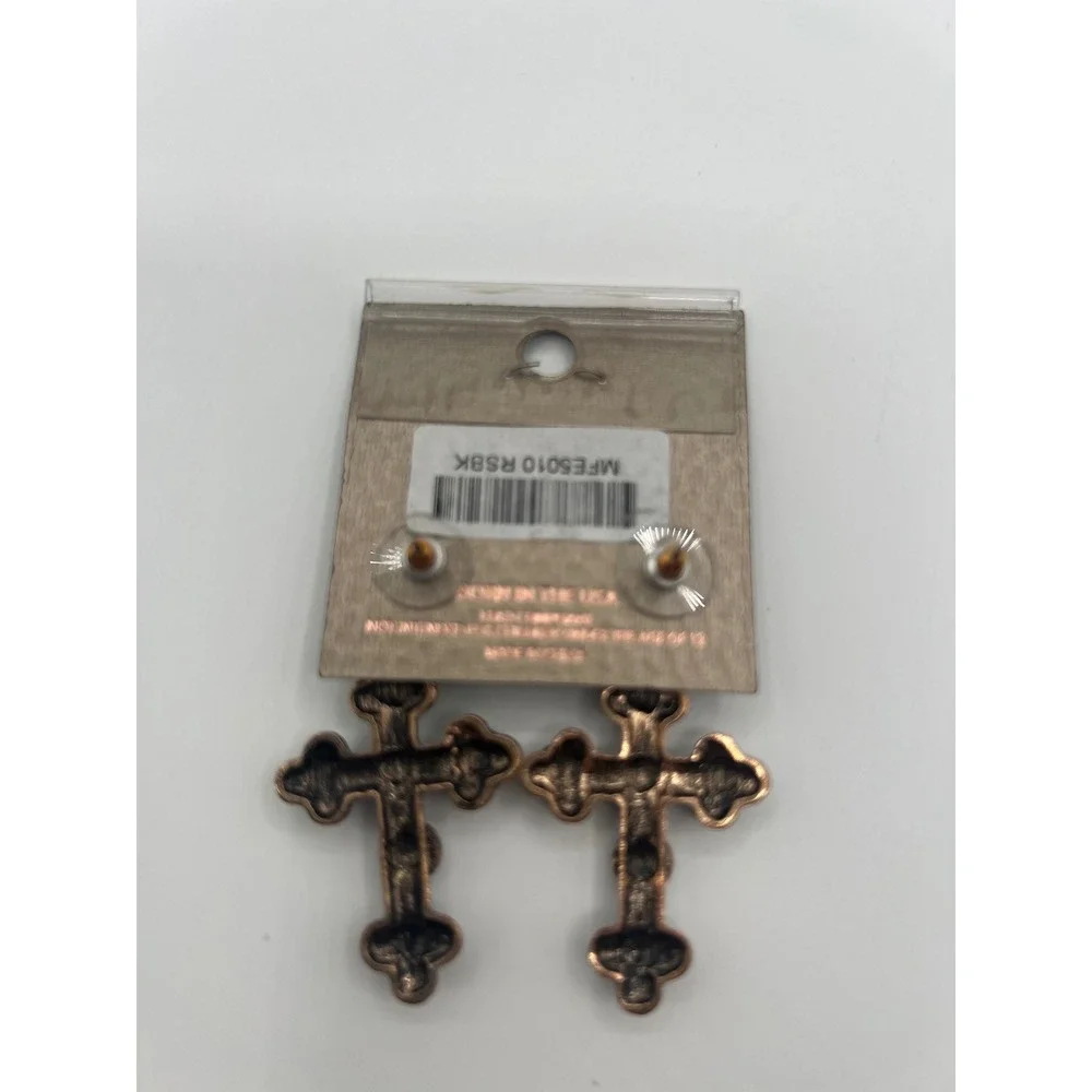 Mia Inspirations By Kim Min Sun Cross Drop Earrings Copper Black Matte Gothic